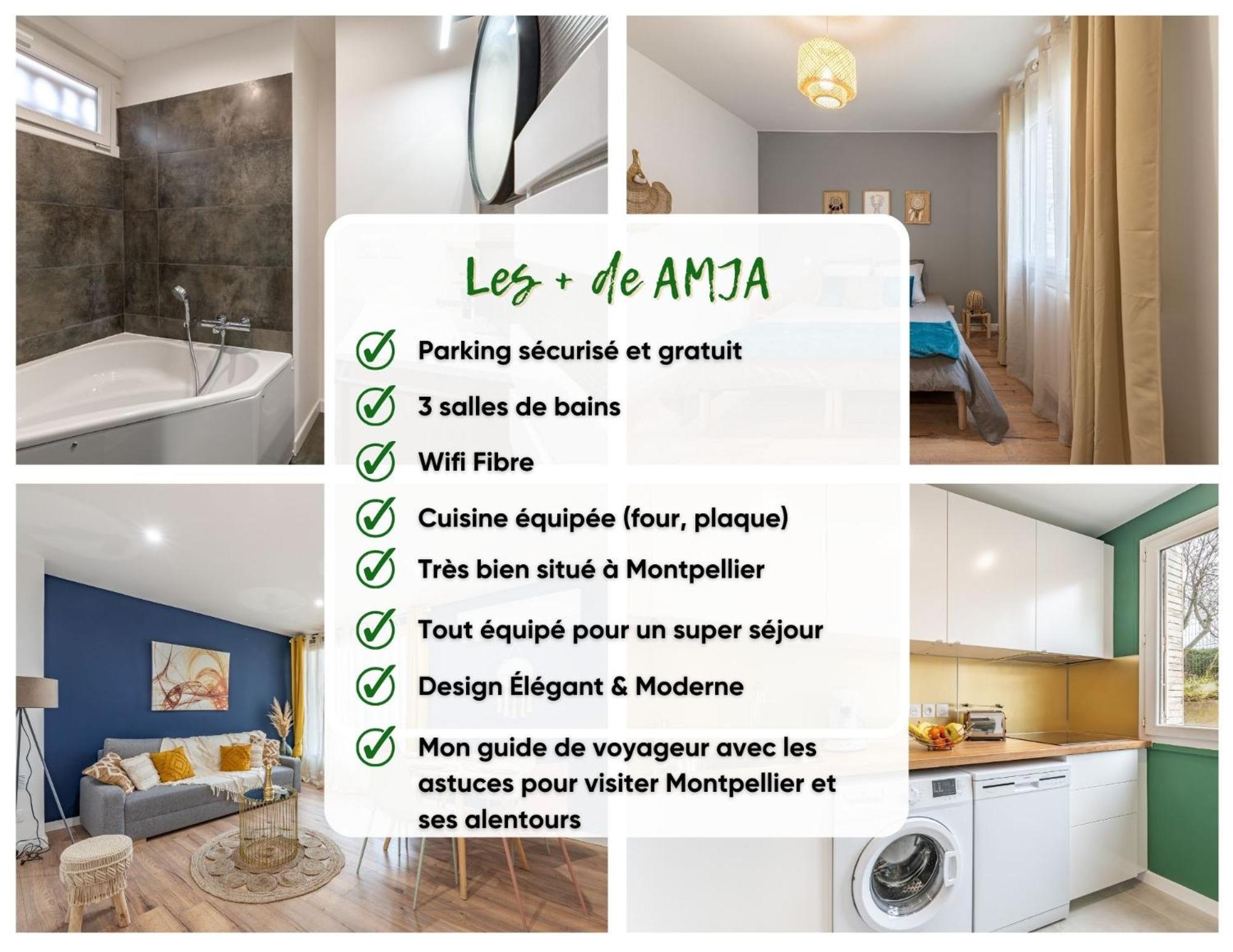 Amja Proche Clinique Saint-Roch Apt 3 Chambres 3 Salles De Bain Parking Gratuit Ideal Famille Groupe Coworking 10 Min Centre Ville 10 Min Plage 5 Min Sortie Autoroute Монпельє Екстер'єр фото